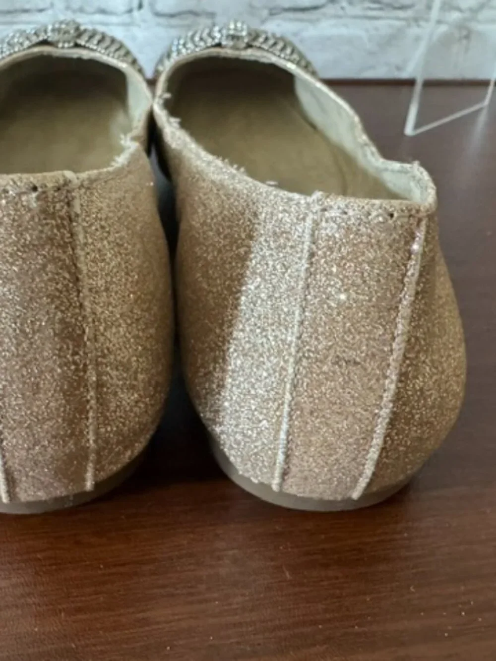 Jessica Simpson Gold Glitter Rhinestone Bow Flats Square Toe Size 6M